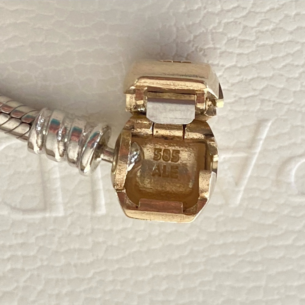 EUC Pandora S925 Silver snakeshain and 14K solid Gold clasp Bracelet, 8 inches - Picture 4 of 10